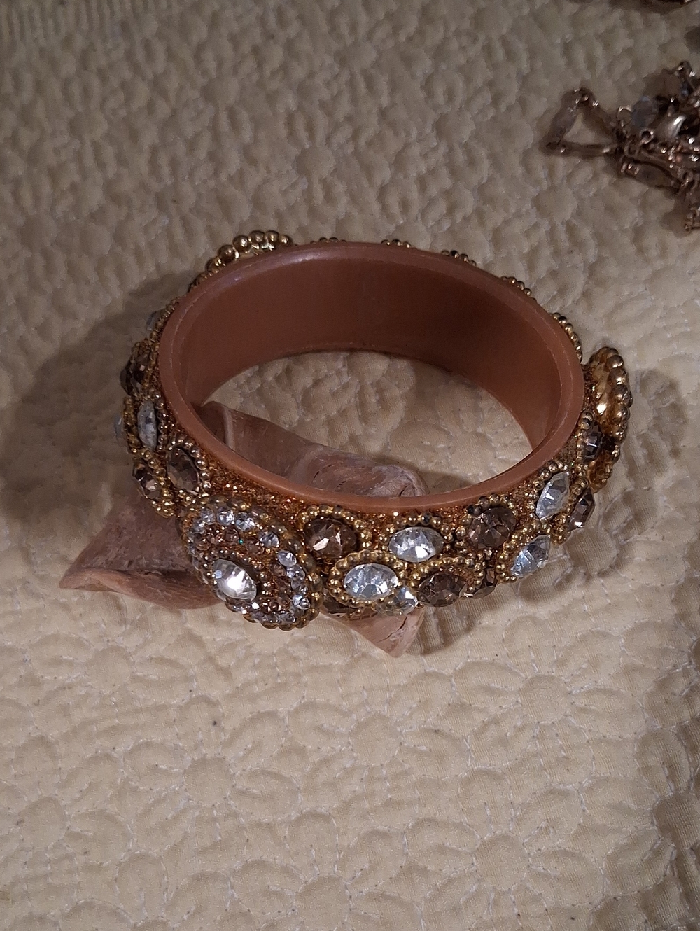 Gold Tone Crystal-Embellished Women's Bangle Bracelet